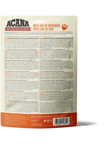 Λιχουδιές και σνακς για σκύλους Acana Dog High-Protein Chunchy Turkey Liver Recipe 100gr 